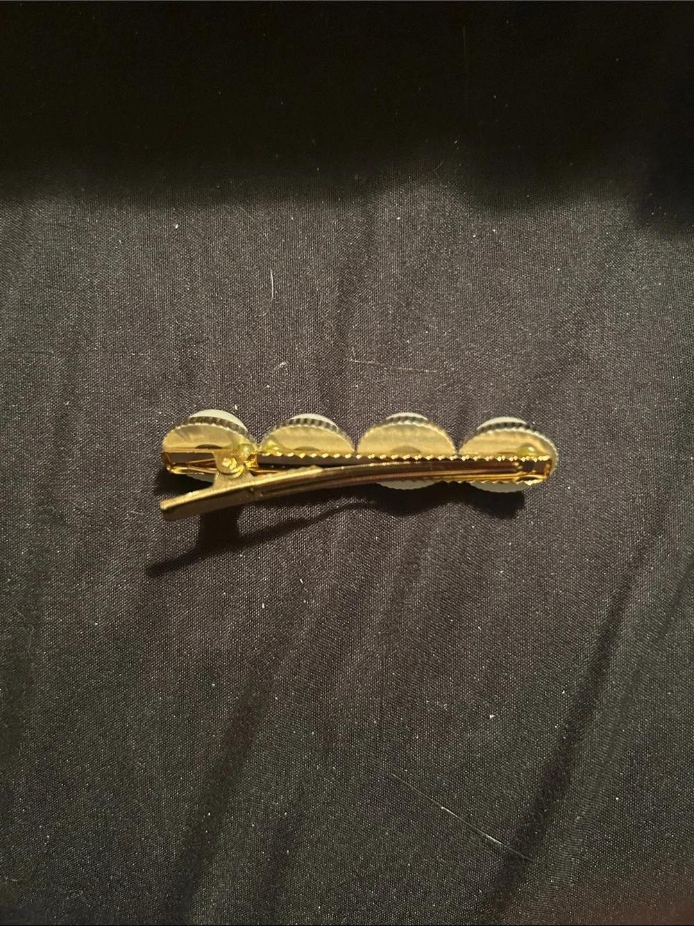 Gold Pearl Accent Barrette Hair Clip - Classic White Pearls